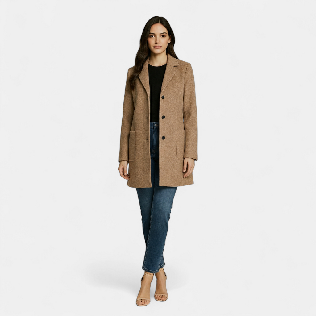 Women’s Wool-Blend Winter Coat – Single-Breasted with Stand Collar