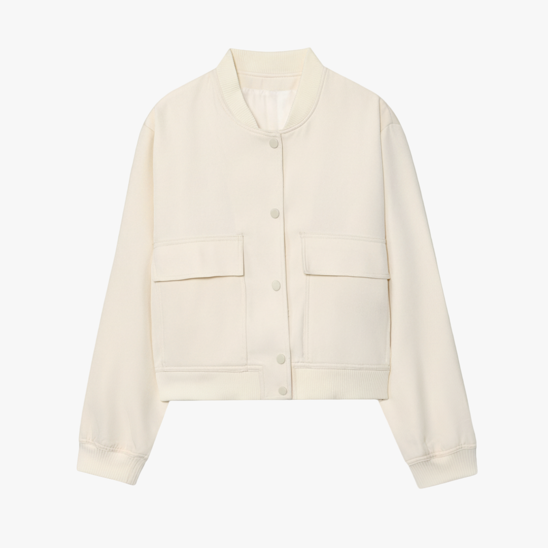 Women’s bomber jacket – snap button front, utility pockets, cropped fit