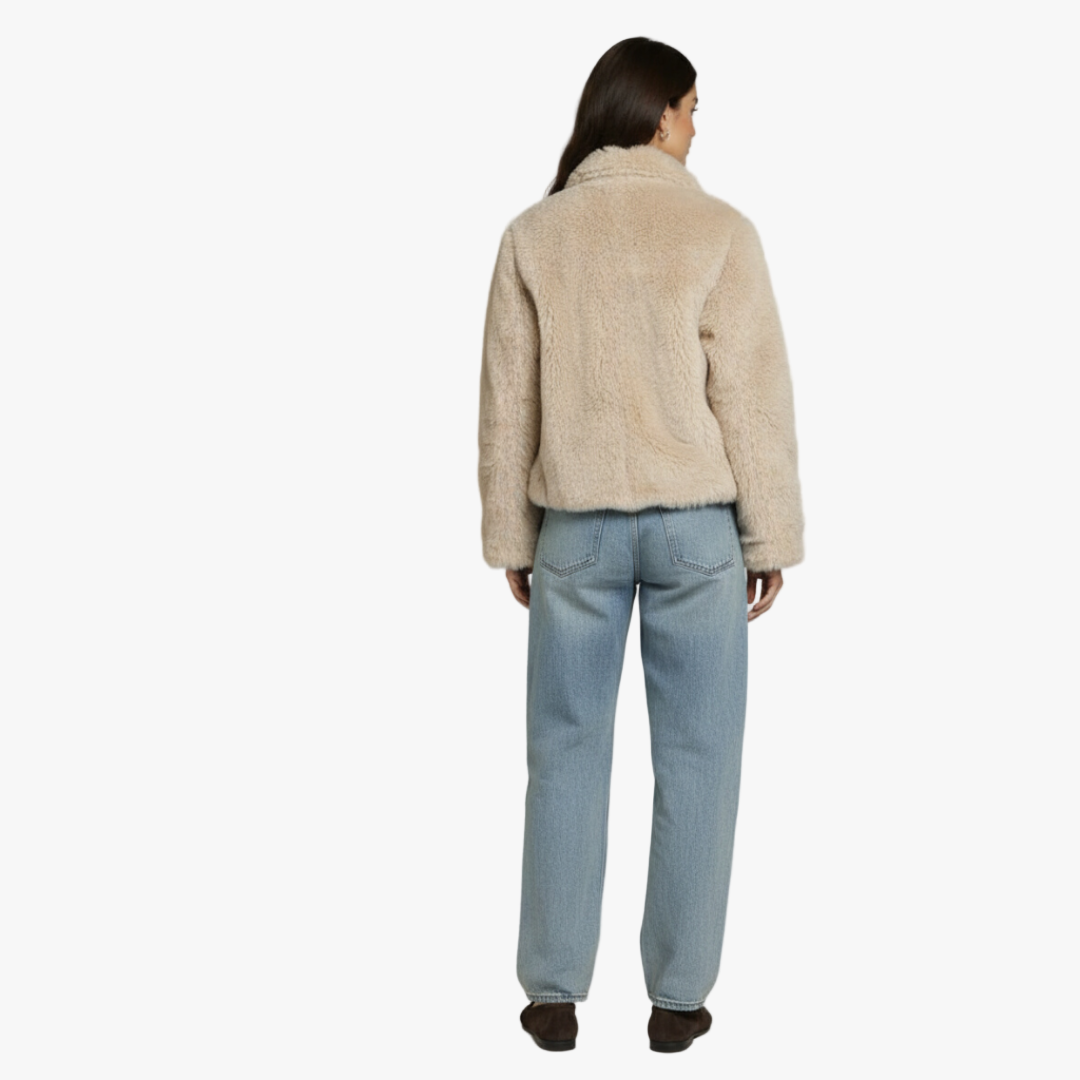 Women’s faux fur jacket – zip front, cropped fit, high neck