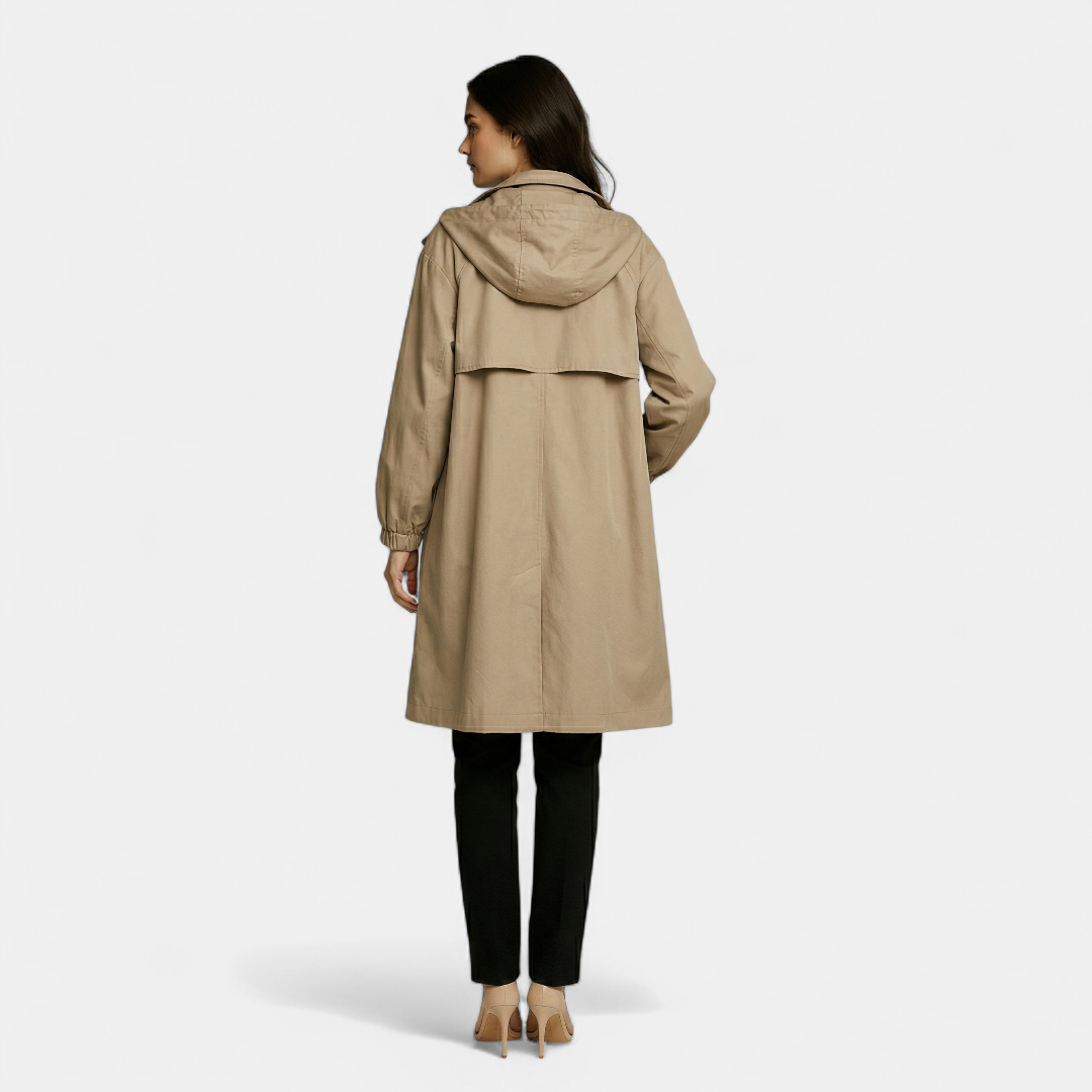 Women’s longline coat – hooded design, button front, relaxed fit