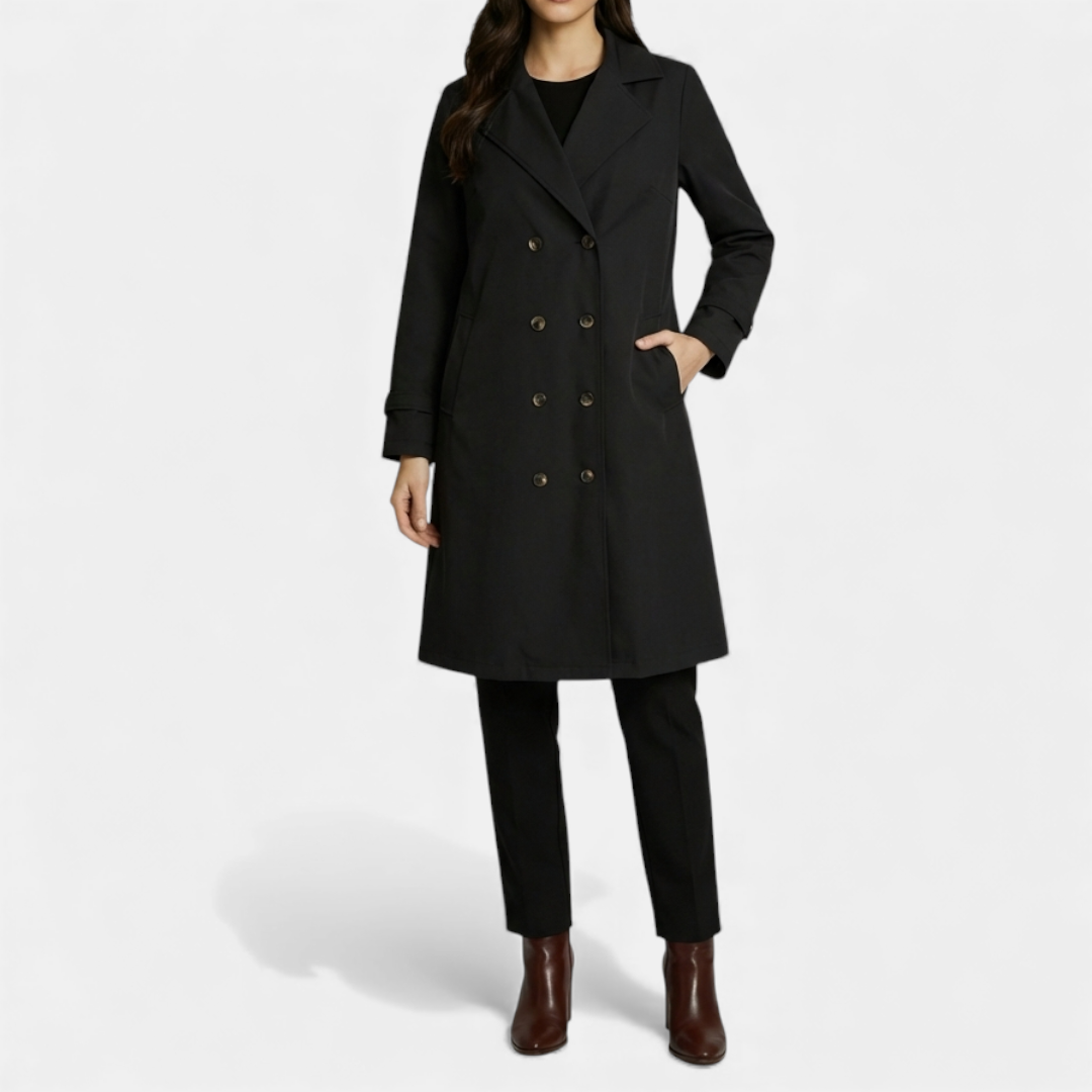 Women’s longline double-breasted coat – tailored fit, classic lapels