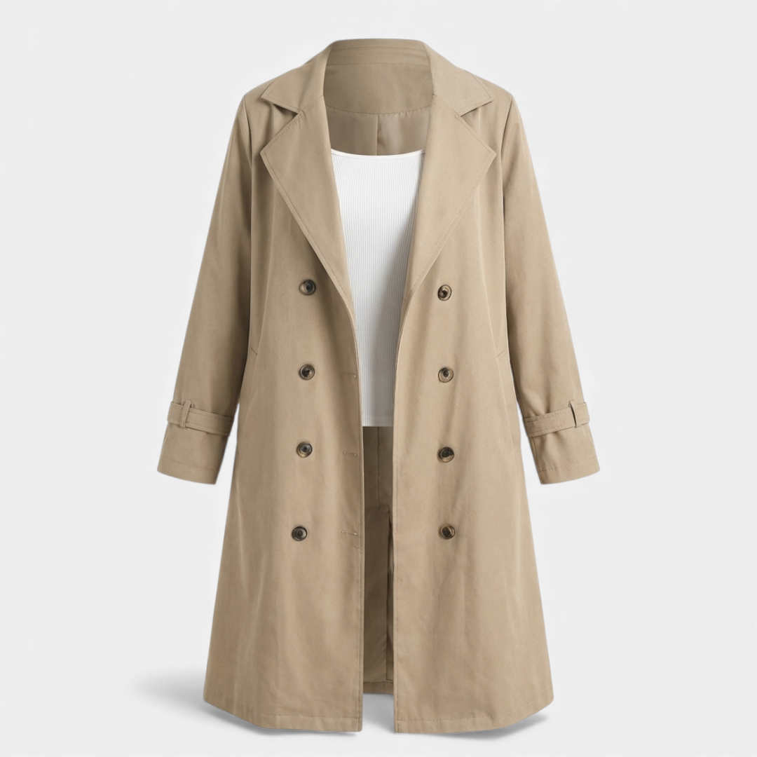 Women’s longline double-breasted coat – tailored fit, classic lapels