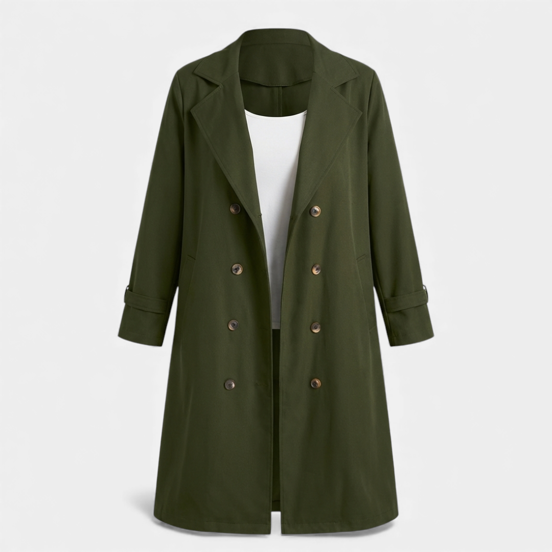 Women’s longline double-breasted coat – tailored fit, classic lapels