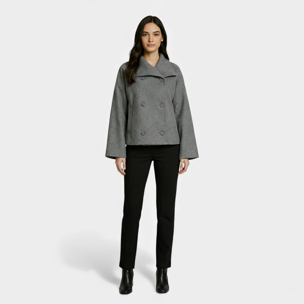 Women’s pea coat – double breasted front, wide collar, cropped length