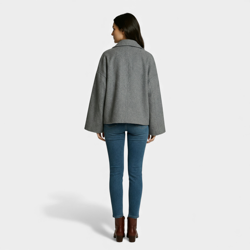 Women’s pea coat – double breasted front, wide collar, cropped length