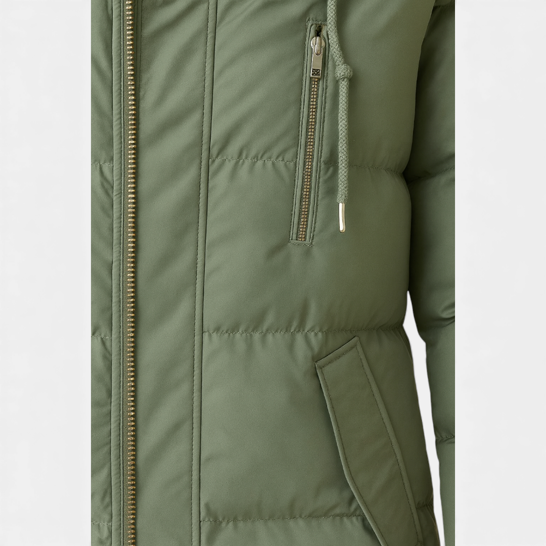 Women’s puffer coat – hooded design, longline fit, quilted construction