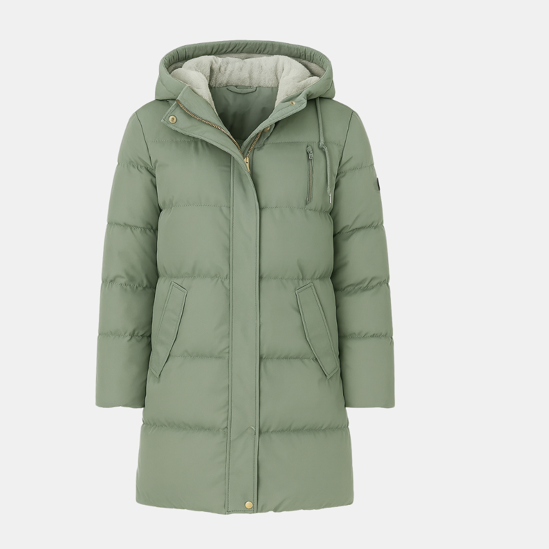Women’s puffer coat – hooded design, longline fit, quilted construction