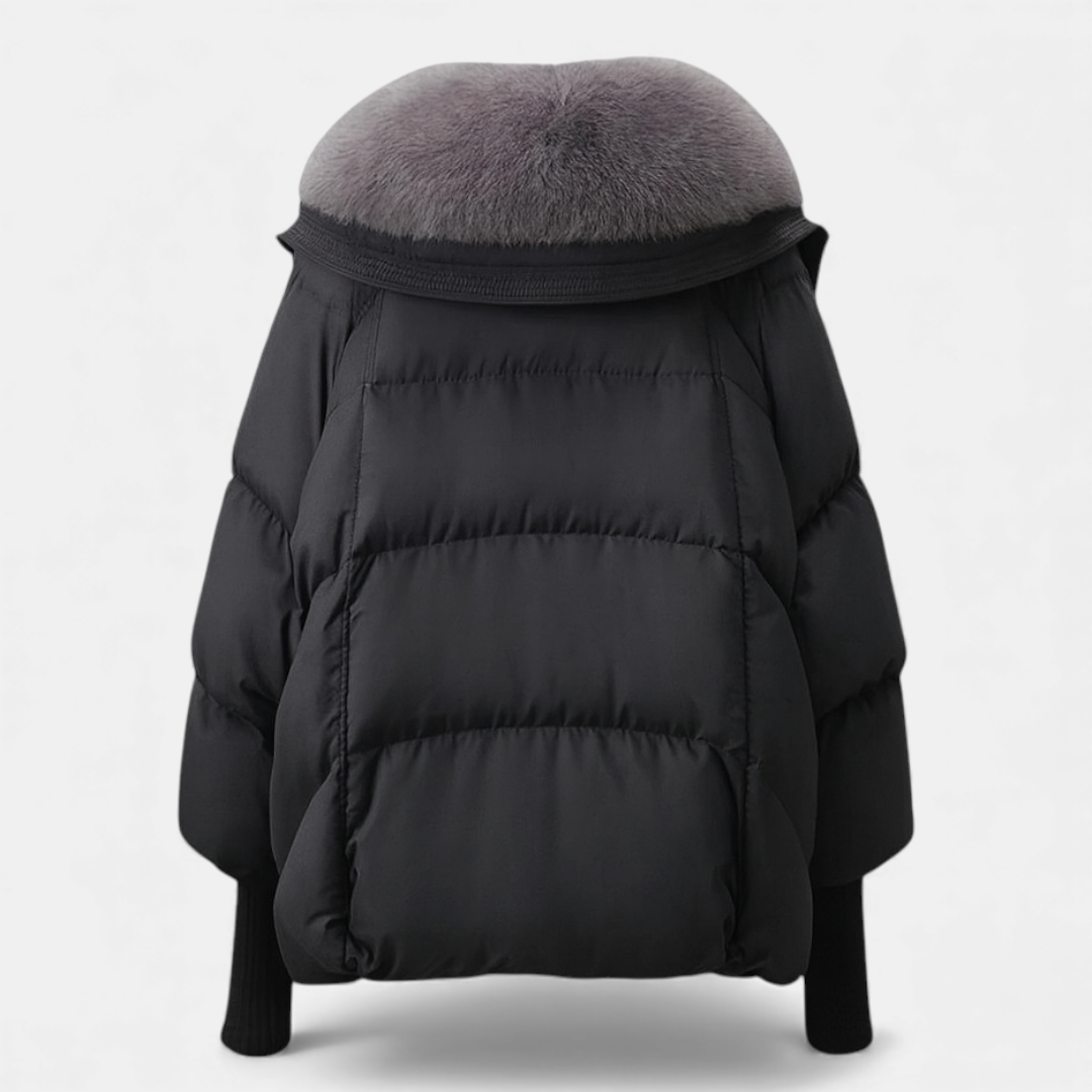 Women’s puffer jacket – faux fur collar, cropped fit, zip front