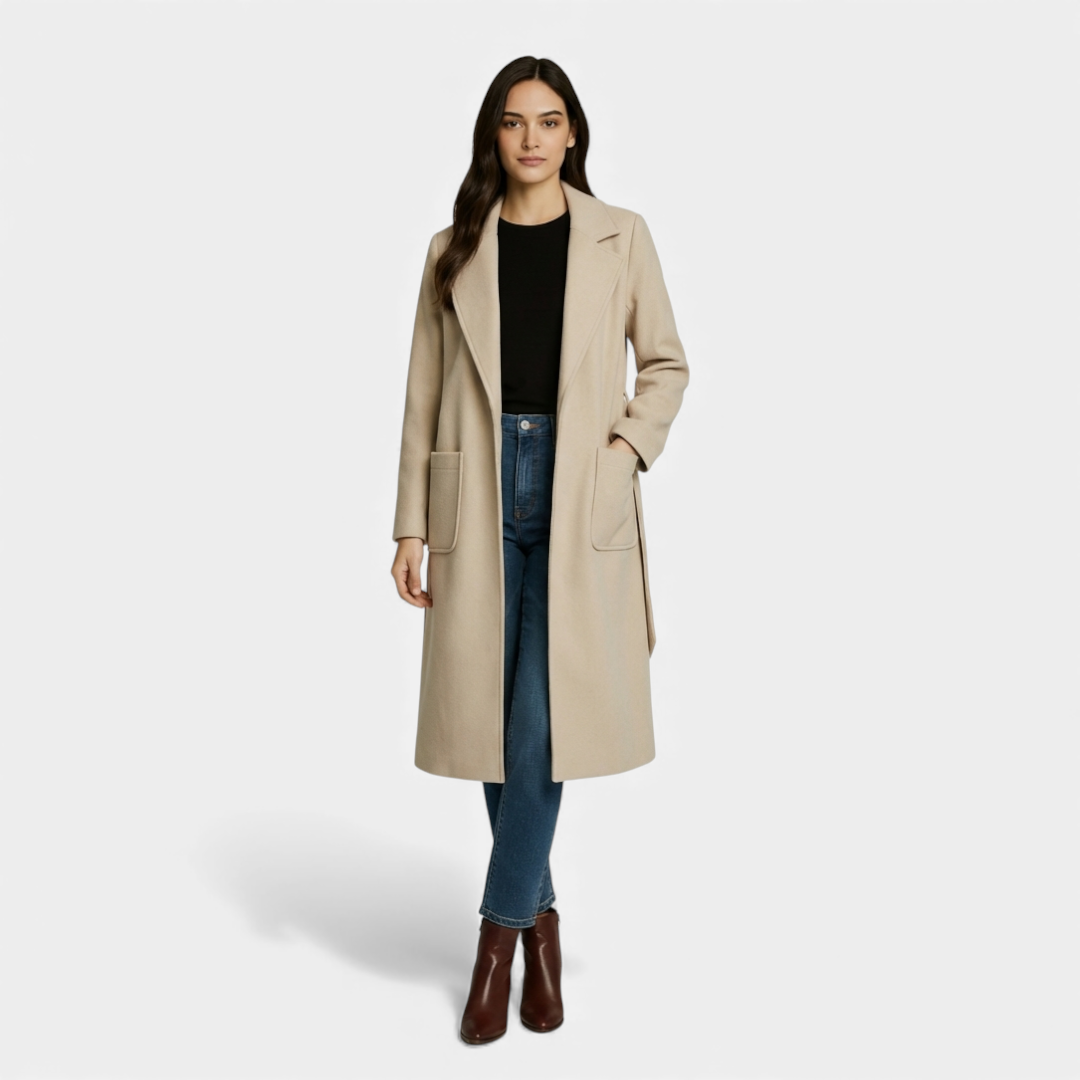 Women’s trench coat – belted waist, longline silhouette