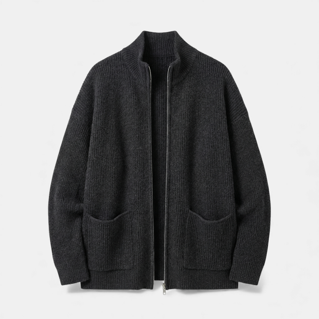 Zip Up Knit Sweater for Women-Sweaters-Loucelia-Grey-XS-Loucelia