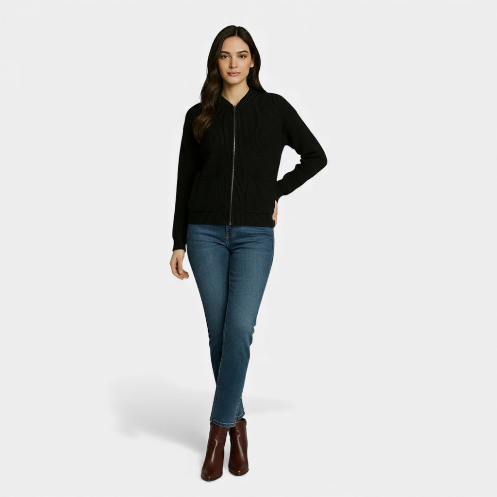 Zip Up Knit Sweater for Women-Sweaters-Loucelia-Grey-XS-Loucelia