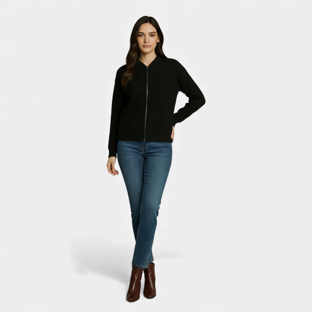 Zip Up Knit Sweater for Women-Sweaters-Loucelia-Grey-XS-Loucelia