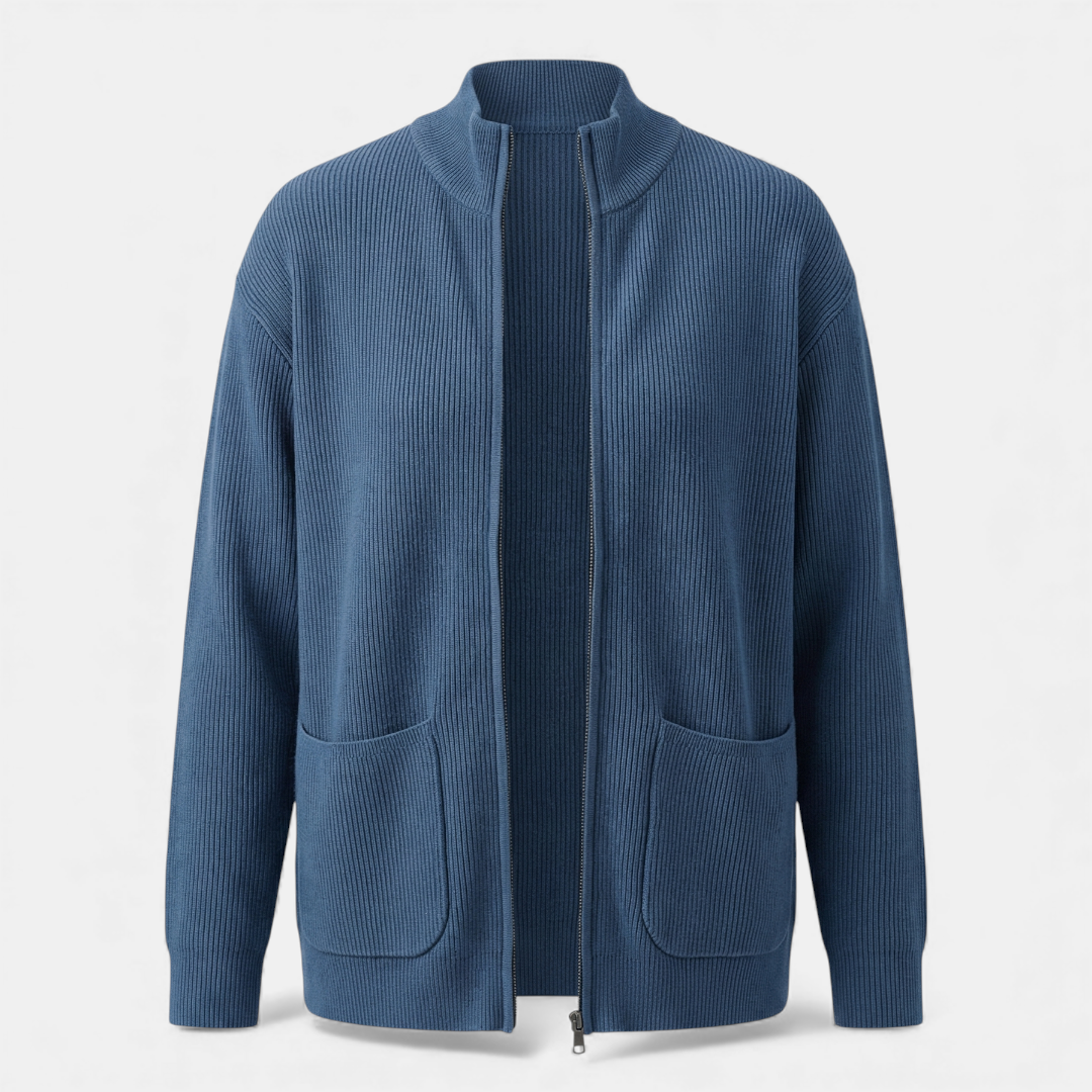 Zip Up Knit Sweater for Women-Sweaters-Loucelia-Grey-XS-Loucelia