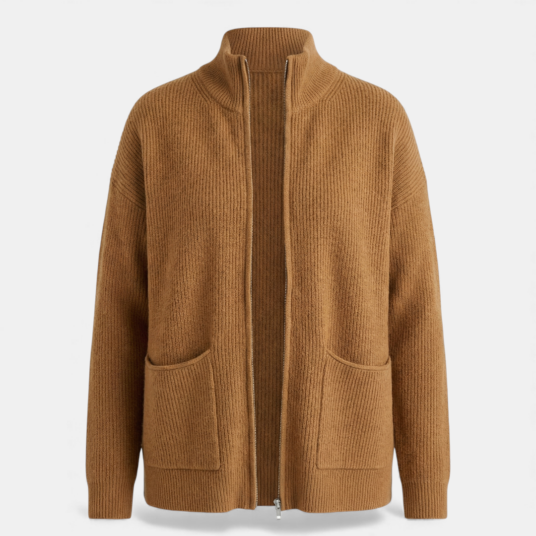 Zip Up Knit Sweater for Women-Sweaters-Loucelia-Grey-XS-Loucelia