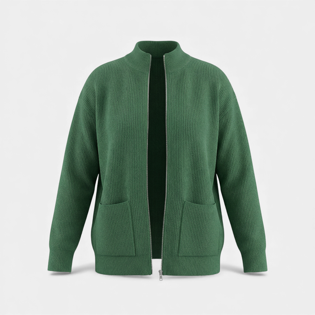 Zip Up Knit Sweater for Women-Sweaters-Loucelia-Grey-XS-Loucelia