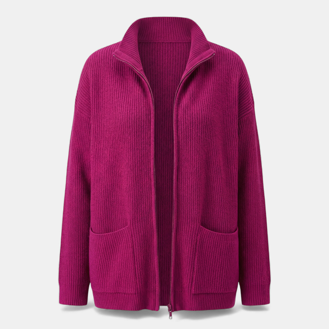 Zip Up Knit Sweater for Women-Sweaters-Loucelia-Grey-XS-Loucelia