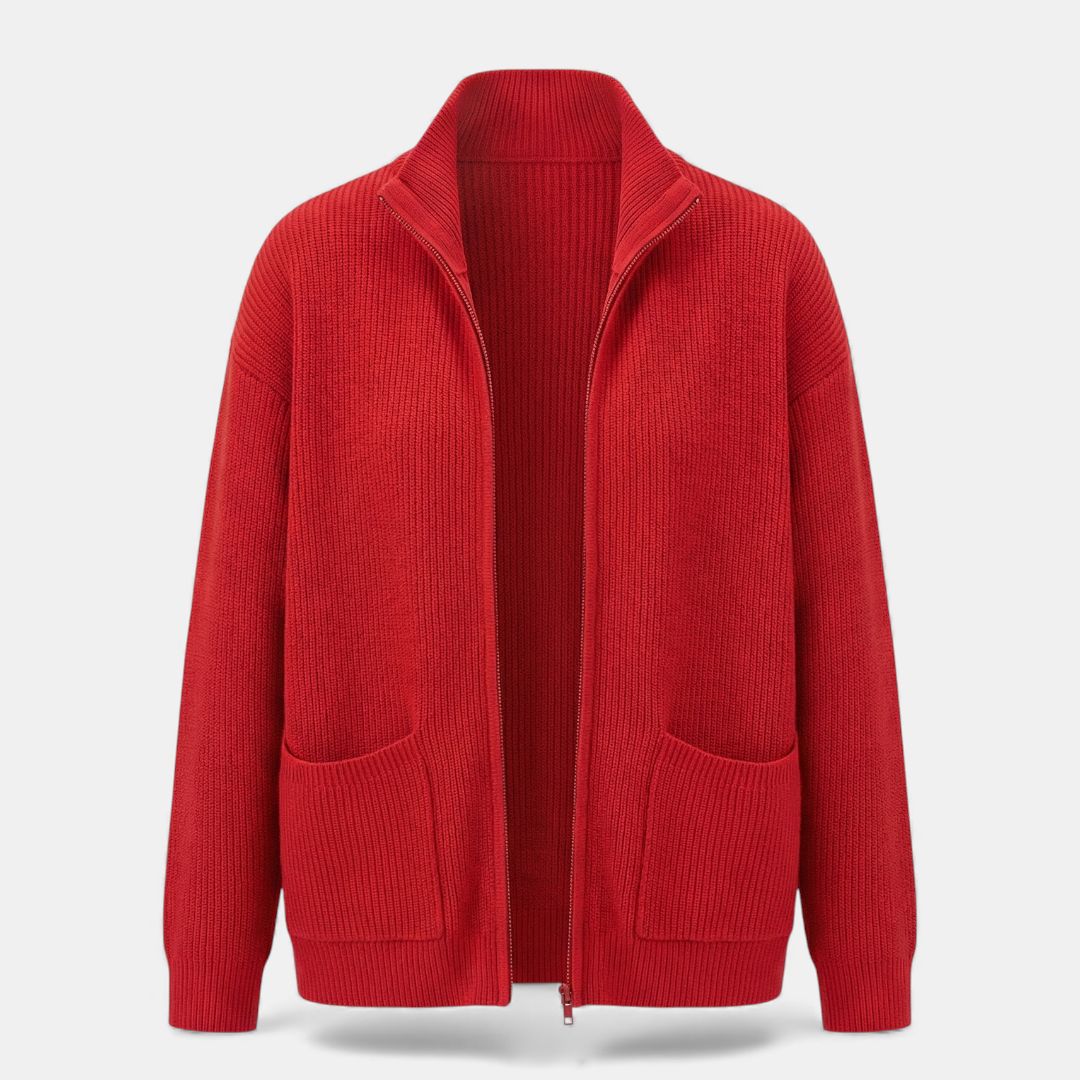 Zip Up Knit Sweater for Women-Sweaters-Loucelia-Grey-XS-Loucelia